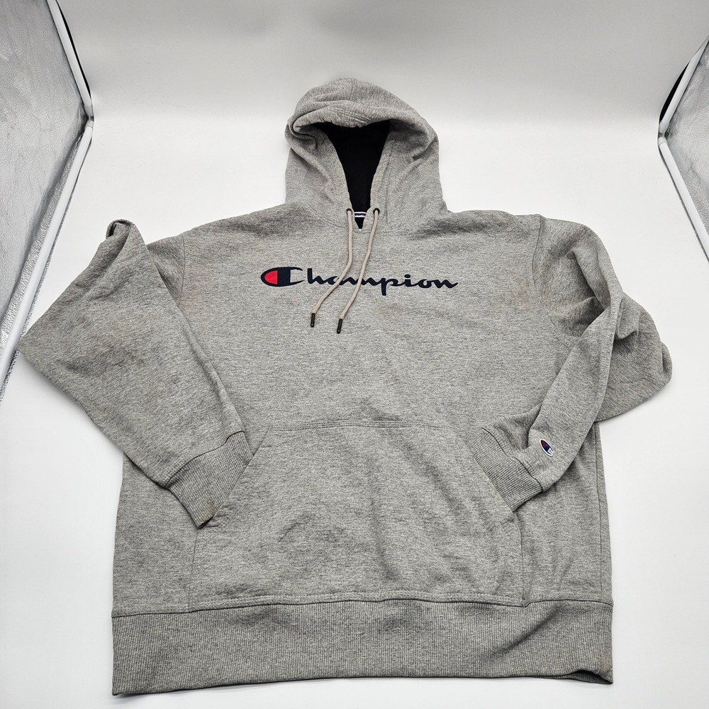 Champion‎ Gray Hoodie Sweatshirt Men's Size Large Classic Logo Athletic